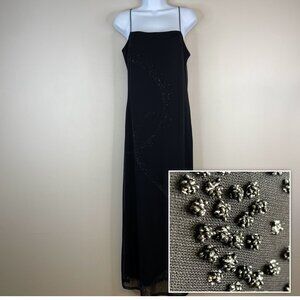 Vintage Y2K Whimsigoth Mesh Slip Maxi Dress S Black 3D Glitter HOCO Prom Formal